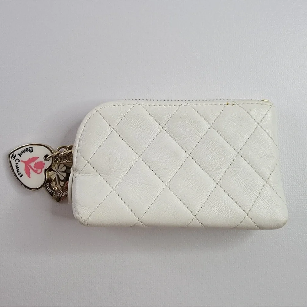 RARE CHANEL Quilted Heart Charm Leather Coin/Key Holder